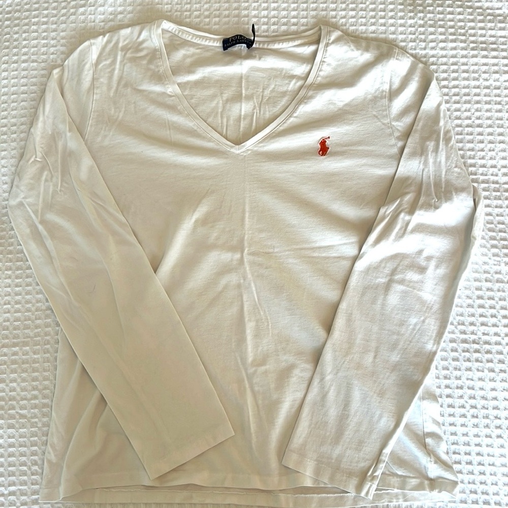 Polo Ralph Lauren White Long Sleeve V-neck